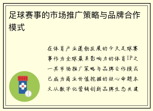 足球赛事的市场推广策略与品牌合作模式
